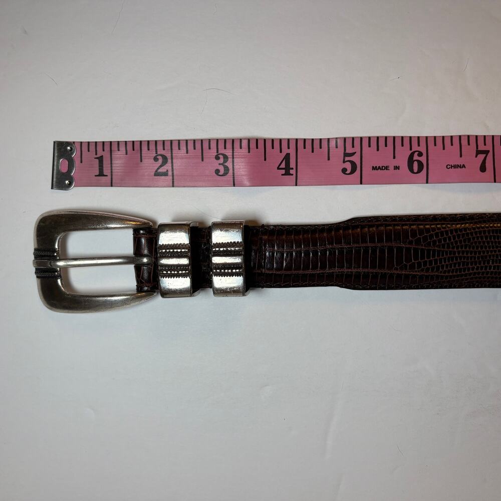Embossed Alligator Brown Leather Belt w Silver Toned Bass Fishing Emblems 40 L - Picture 9 of 10